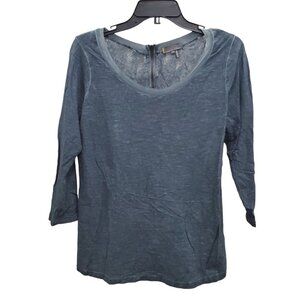 iJeans by Buffalo Women's Dusty Blue Spacedye Burnout 3/4 Sleeve Lace Back Top S